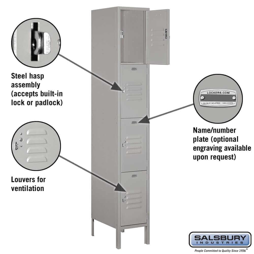 Salsbury Industries Standard Steel Locker — 4 Tier, 1 Wide YourLockerStore